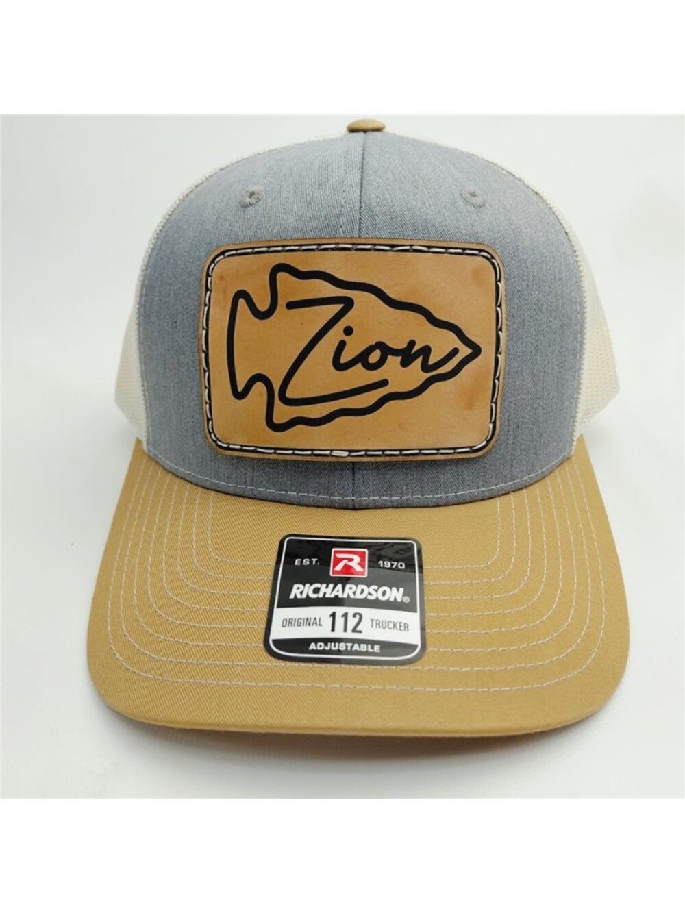 Zion National Park Leather Patch Grey Tan Richardson 112 Trucker Hat Cap Outdoor - Picture 2 of 5